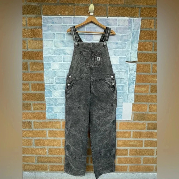 Carhartt Work In Progress acid Black Bib Double Knee Overalls large - Picture 3 of 16